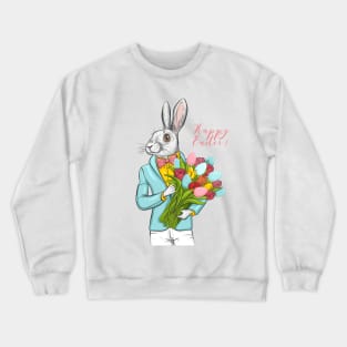 Happy Easter rabbit hipster with flowers and eggs Crewneck Sweatshirt